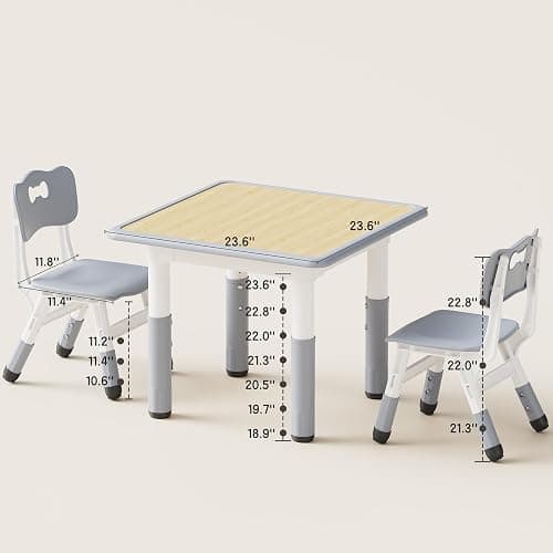 Brelley Kids Table and 2 Chairs Set, Height Adjustable Toddler Desk and Chair Set, Graffiti Desktop, Classroom/Daycare/Home, Children Multi-Activity Table for Ages 2-8 thumbnail 4