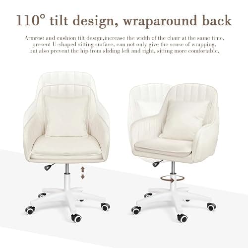 HDHNBA Office Chair, Adjustable Home Office Chair, 360° Swivel Computer Chair for Home Working, Makeup, Gaming, with Pillow and Thickened Seat Cushion,Beige thumbnail 3
