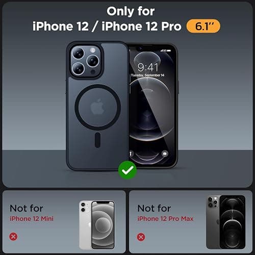 Miracase Magnetic for iPhone 12/12 Pro Case (Compatible with MagSafe) Military-Grade Protection, Shockproof, Anti-Fingerprint Translucent Matte Phone Cover for iPhone 12/12 Pro Case 6.1 inch, Black thumbnail 7