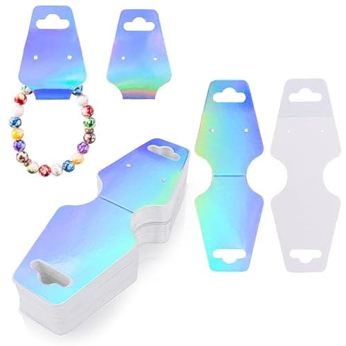 joycraft 100Pcs Bracelet Display Cards, 4.7x1.7Inch Self-Adhesive Necklace Display Cards, Earring Paper Holder Tags, Jewelry Packaging Tags for Jewelry Scrunchies Keychain,Laser - Image 1