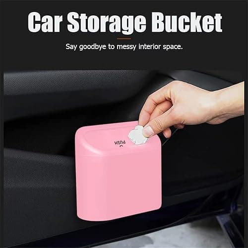 Tulsondai Car Trash Can, Mini Trunk Push Hanging Portable Car Bin with 2 roll Disposable Trash Bag for Vehicle Home, Office. (Car Trash can Pink) thumbnail 5