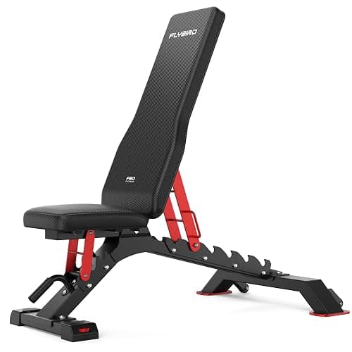 FLYBIRD WB7 Weight Bench, Commercial Grade Adjustable Weight Bench - 1300LBS Workout Bench for Home Gym, Flat Incline Bench Press Heavy Duty Bench with 34'' Extra-Long Backrest and Easy-Roll Wheels - Image 1