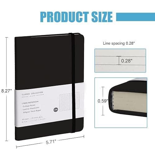 EMOMAS Lined Journal Notebook – Hardcover Notebook for Men & Women – Journals for Writing, Work, School, Home & Daily Notes, 160 Pages – Medium A5, 5.7"x8", 100 gsm Thick Paper (Black)​ thumbnail 2