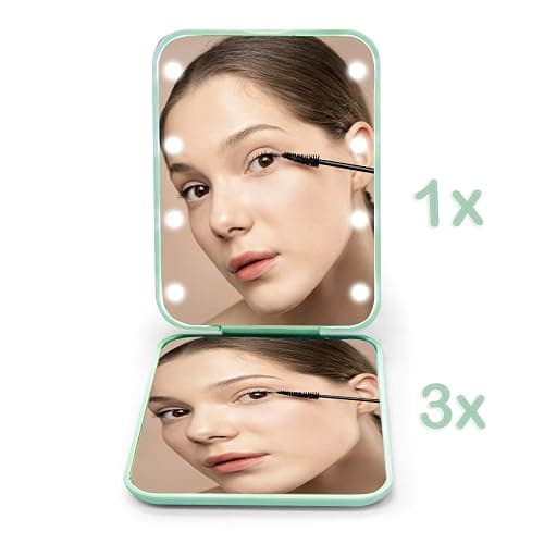 Kintion Pocket Mirror, 1X/3X Magnification LED Compact Mirror (Cyan) | Travel Mirror with Light for Purse, 2-Sided, Portable, Folding, Handheld, Small Lighted Mirror for Gift thumbnail 6