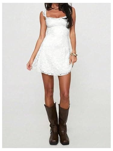 Floerns Women's Summer Mini Dress Floral Lace Sleeveless Vacation Cute A Line Dresses thumbnail 5