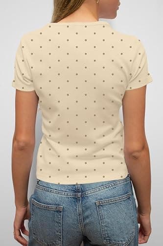 Cioatin Women Polka Dot Short Sleeve Crop Tshirt Tops Cute Girls Y2K Aesthetic Slim Fit Crewneck Tee Shirt Coquette Clothes thumbnail 3