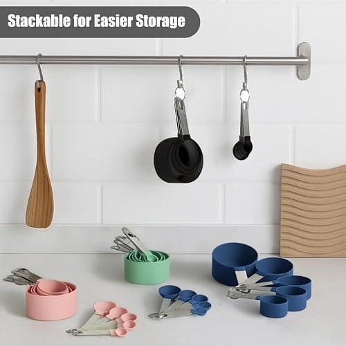 Measuring Cups and Spoons Set, 10-Piece Stackable Kitchen Tools with Stainless Steel Handles, Nesting Measurement Gadgets for Cooking & Baking (pink) thumbnail 5