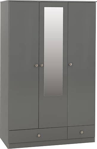 Denver 3 Door 2 Drawer Mirrored Wardrobe in Grey Gloss - Image 1