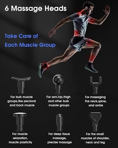 AERLANG Massage Gun,Fathers day gift ideas Percussion Massage Gun, Muscle Handheld Deep Tissue Massager (Black)-– Six Different Adjustable Heads for Different Muscle Groups - 20 Speed Option thumbnail 3