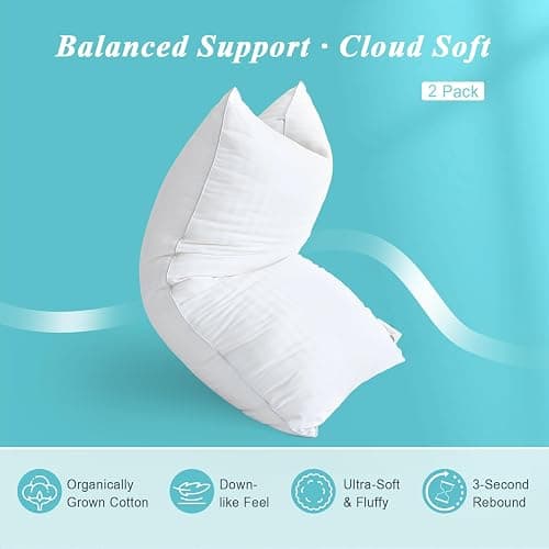 Ltinhome Bed Pillows Standard Size Set of 2-100% Cotton Cover, Down Alternative Gel Polyfill Filled, Twin Soft Medium Adjustable Hotel-Style Pillow Inserts, 20x26 Inch thumbnail 2