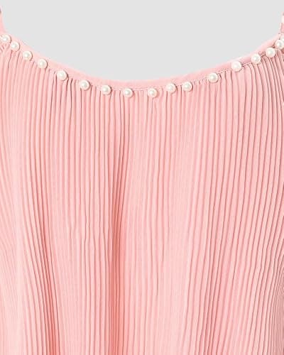 CHICME Womens Summer Tank Tops Flowy Double Layers Chiffon Blouse Casual Beaded Loose Camisole Shirts thumbnail 7
