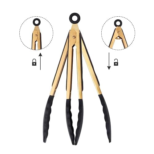 Mafier Stainless Steel Classic Kitchen Serving Food Party Gold Tongs 9" and 12" Cooking Tong with BPA Free Silicone Tips, Dishwasher Safe Serving Tools(set of 2) thumbnail 4