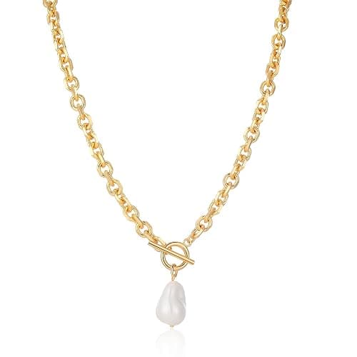HUONGWIN Link Chain Toggle Clasp Baroque Pearl Necklace for Women 14k Gold Plated Charm Pendant Chunky Necklaces For Women Trendy - Image 1