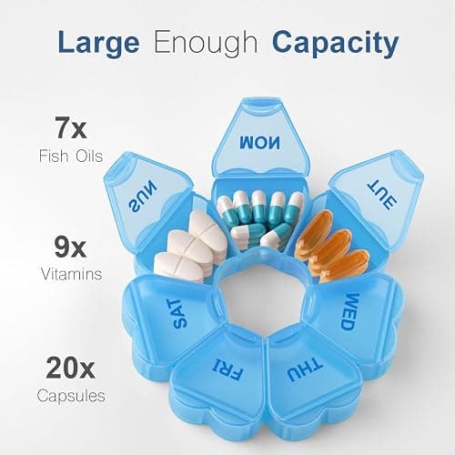 Large Weekly Pill Organizer, Pill Box 7 Day, KAPENS Daily Vitamin Case Large Capacity Compartments, Pill Containers for Fish Oil Medicine Supplements, Blue thumbnail 2