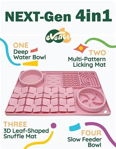 Evenco Slow Feeder Bowl for Dogs and Cats, Silicone Lick Mat & Snuffle Mat with Suction Cups - Interactive Puzzle Feeder, Slow Eating, Keep Busy and Reduce Vomiting (15.75" x 10.5" Pink) thumbnail 2