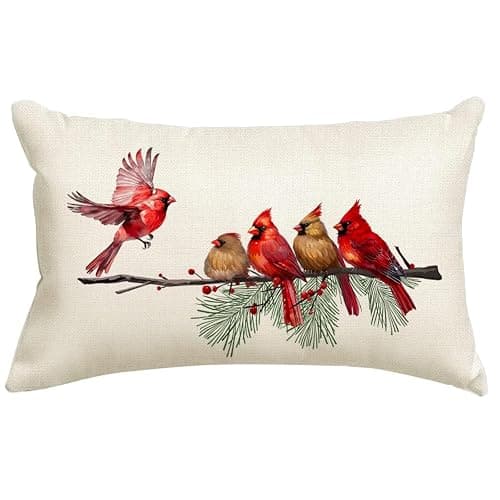 RABUSOFA Christmas Pillow Covers 12x20 Inch,Christmas Decorations Throw Pillow Covers Cardinal Birds Holiday Xmas Decor Cushion Covers for Sofa Home Couch Outdoor Winter Decor Red(18-12) - Image 1