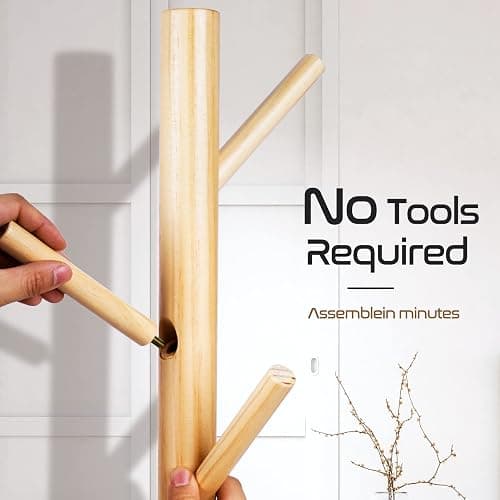 Freyawin Solid Wooden Coat Rack Freestanding, New Zealand Pine Coat Tree with 8 Hooks & 3 Adjustable Sizes for Coats, Hats, Handbags and Scarves, Space Saving for Entryway/Office/Bedroom (Nature) thumbnail 7