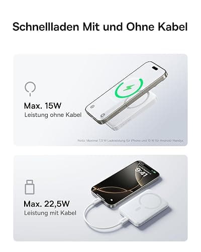 Baseus Enerfill MagSafe Powerbank 10000mAh 22.5W Magnetische Power Bank USB C, Kabellose Externe Handyakkus Wireless Mini Powerbank Kompatibel mit iPhone 16/15/14/13/12/Pro/Pro Max Serie, Weiß thumbnail 5