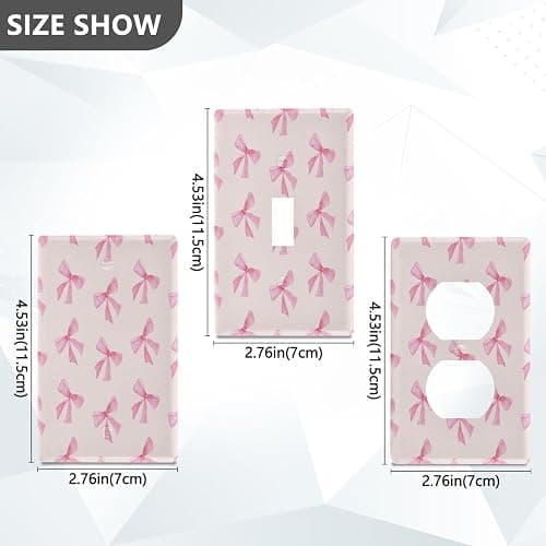 Blueangle Pink Bow Duplex Outlets Wall Plate, Standard Size 1-Gang Electrical Outlet Cover Plates for Home Office Bedroom Decorator 4.53 x 2.76 Inch thumbnail 2