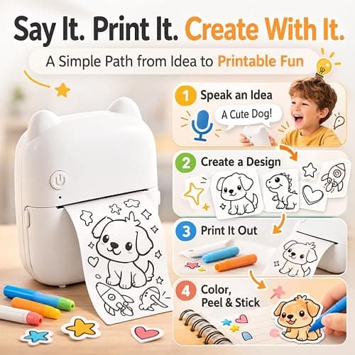 NeuroBuddie AI Voice Sticker Printer for Kids, Mini Thermal Sticker Maker, Inkless Portable Talk-to-Print Printer for Coloring Pages, Journals, DIY & Gifts thumbnail 2