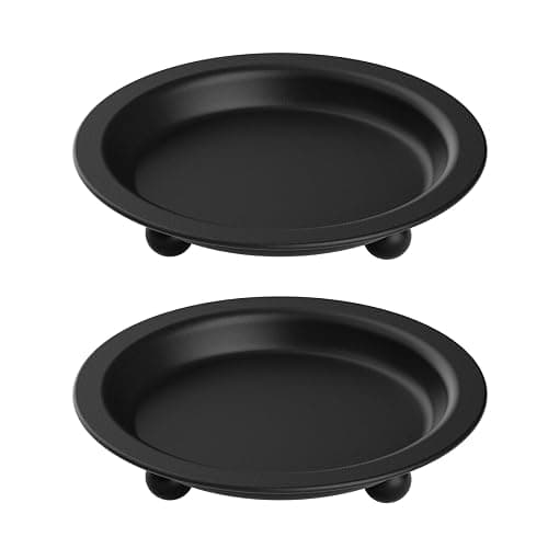 Beeutik Black Candle Candlestick Holder Decor, 4.13 Inch Round Candles Tray Holders Set of 2, Iron Plate Candle Stand for Pillar Ball Candles, Metal Porta Velas for Home Decor Table Centerpiece - Image 1
