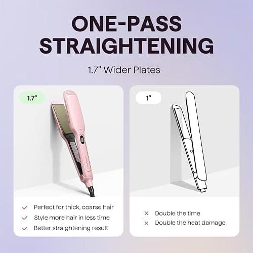 Wavytalk Wet to Straight Hair Straightener, 1.75″ Wide Vent Sesh Flat Iron | Straightener for Damp or Dry Hair with Dual Voltage Leave Silky Smooth Look, 20% Faster Styling, Pink thumbnail 4