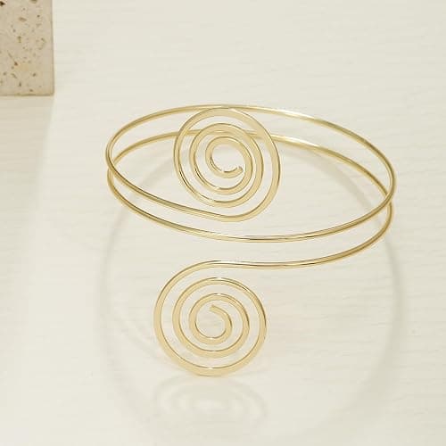 BOMAIL 2Pcs Gold Arm Cuff Bracelets Set for Women Open Adjustable Upper Arm Bangles Coil Swirl Armlet Armband Set Minimalist Upper Arm Cuff Jewelry for Women thumbnail 6