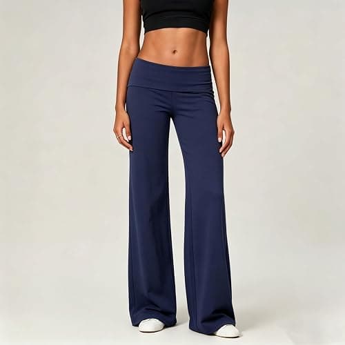 Fold Over Yoga Pants for Women Low Rise Wide Leg Cute Flare Sweatpants | Low Waisted,Lounge Pants,Back to School Clothes for Teen Girls thumbnail 2