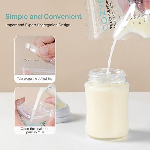 Cozypepe 100 Pcs Breastmilk Storage Bags, 8oz Breast Milk Storing Bag with Pour Spout, Temperature-Sensing Color Change Milk Bag for Convenient Breastfeeding, No Leak Presterilized for Freezer thumbnail 4
