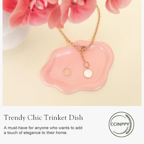 CCINPPY Ceramic Jewelry Tray Trinket Dish, Decorative Cloud Vanity Key Tray for Women, Ring Holder Dish, Cute Jewelry Plate Bowl Room Decor Aesthetic, Pink, Medium thumbnail 4