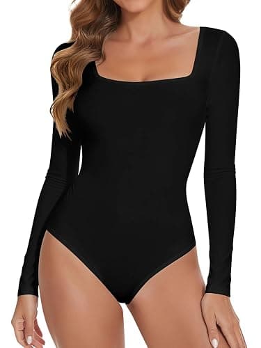Joyshaper Women Bodysuit Square Neck Long Sleeve Body Suit Ladies Leotard Tops Jumpsuit - Image 1