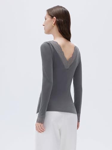 SUUKSESS Cloud Cashmere Women Basic Tops V Neck Boat Neck Lace Long Sleeve Shirt thumbnail 5