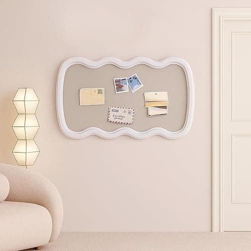 Wonderjune Vintage Arch Scalloped Rectangle Framed Pin Board Linen Display Bulletin Board Large Fabric Picture Memo Decorative Pinboard for Xmas Gift Wall Office(Wavy,24" X 36",Creamy White) thumbnail 4