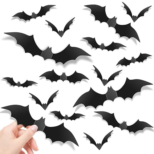 140Pcs Bats Halloween Decor, Real Scary Bat Stickers for Halloween Party | PVC 5 Sizes 3D Bats Wall Decord for Halloween Decorations Indoor Outdoor Home Bedroom Bathroom Door Window Office Kitchen - Image 1
