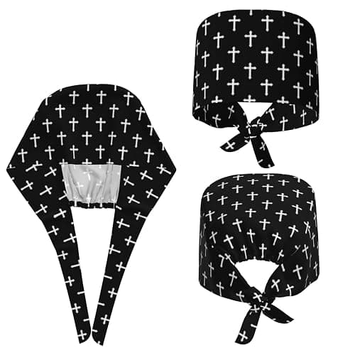 Jesus Christian Cross Working Cap Scrub Cap with Sweatband for Women Men Adjustable Tie Back Nurse Surgical Caps thumbnail 2