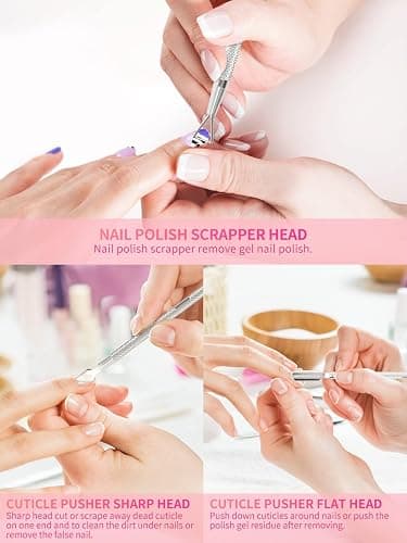 Nail Soaking Bowl, 2PCS Soak Off Gel Polish Dip Powder Remover Manicure Bowl with Triangle Cuticle Peeler and Stainless Steel Cuticle Pusher Nail Art Tool (Pink) thumbnail 6