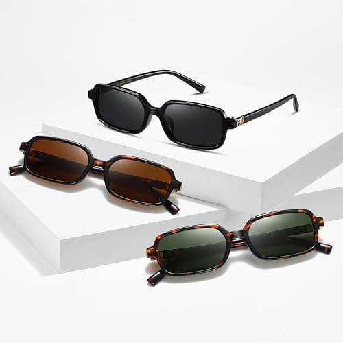 MASDUN Polarized Narrow Rectangle Sunglasses for Women Men Trendy Y2k Retro 90s Sun Glasses (3 Pack) thumbnail 6