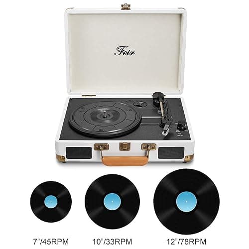 Vinyl Record Player Bluetooth with Speakers 3 Speed Portable Turntable Suitcase Built in 2 Speakers RCA Line Out AUX Headphone Jack PC Recorder-White thumbnail 3