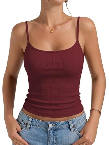 Cuptacc Tank Top Damen Eckiger Ausschnitt Cami Gerippt Spaghetti Tshirt | 46%Baumwolle|Eckiger Ausschnitt|Gerippt|Slim Fit|Verstellbarer Spaghettiträger|Stretch|Basic|Atmungsaktiv|Einfarbig|Women thumbnail 4
