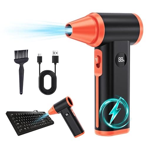 Larkeey Compressed Air Duster Rechargeable Electric Air Duster for PC Keyboard Mini Dust Blower 130000RPM Cordless Air Blower Jet Dryer Turbo Fan Handheld Blower for Car Home Office, Black-Orange - Image 1