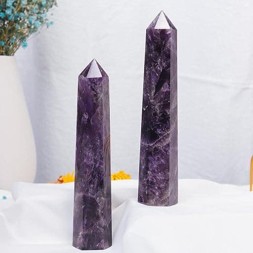 Apengshi Amethyst Large Crystal Tower Natural Dream 5.9"-6.3" 6 Faceted Single Point Chakra Healing Crystal Wand Energy Meditation Stone Home Decor Collection Gift thumbnail 4