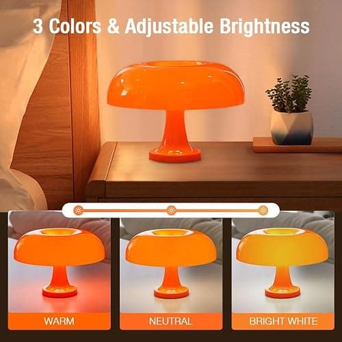 Retro Orange Mushroom Lamp for Bedroom Nightstand Mid Century Modern Table Lamp Decor Aesthetic Lighting Dimmable Mushroom Shaped Donut Bedside Lamp with 3 Lighting Modes, Minimalist Home Decor thumbnail 6