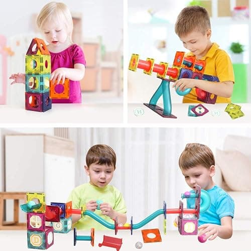 Magnetic Tiles,125 Piece Pipe Magnetic Blocks for Toddlers, 3D Clear Magnets Toys, STEM Toy Children Magnetic Tiles Building Set for Kids Boys Girls Age 3 4 5 6 Year Old 3 thumbnail 7