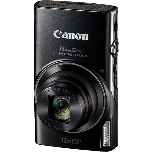 Canon PowerShot ELPH 360 HS A Digital Camera (Black) | 20.2MP CMOS Sensor, 12x Optical Zoom & Built-in Wi-Fi | Compact Point-and-Shoot for Travel, Family & Everyday Photography (7280C001) + 64GB Card - Image 1