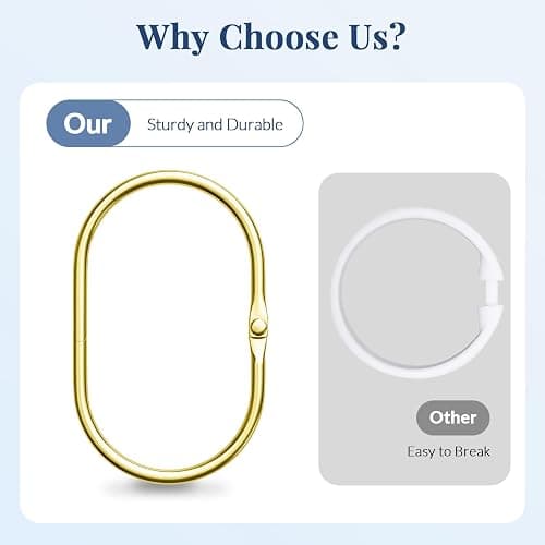 Bathway Shower Curtain Rings Gold Shower Curtain Hooks Anti-Drop Shower Rings for Curtain, Metal Shower Curtain Rings Rust Proof, Shower Hooks for Shower Curtain Rod, 12 Pcs Gold Curtain Rings thumbnail 6