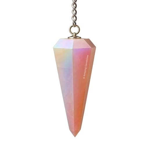 Amazing Gemstone Angel Aura Rose Quartz Crystal Pendulum for Divination - Certified Dowsing Crystals, Healing Stones for Chakra Balancing, Meditation - Enhance Reiki Spiritual Growth - Image 1