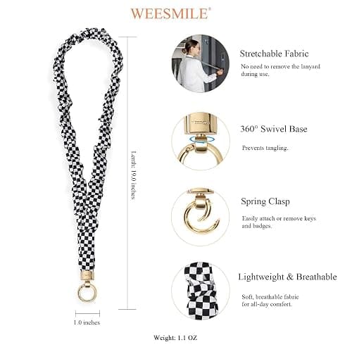 WEESMILE Stretchy Scrunchie Lanyard for ID Badges – Cute Neck Lanyard for Keys | Retractable Keychain Holder for Women thumbnail 3