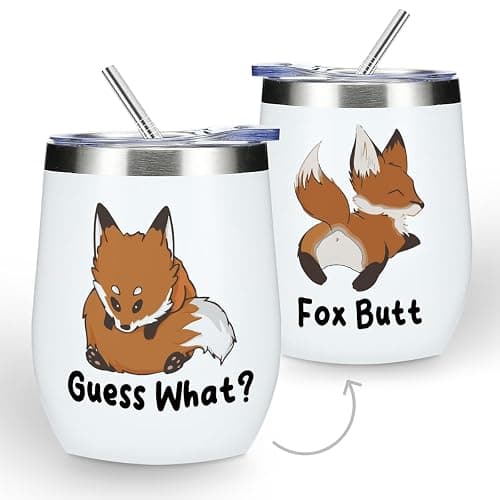 VICBOU Cute Funny 12 oz Tumbler, Wine Tumbler Insulated Wine Glass with Lid, Fox Gifts for Girls Boys Women Men Mom Animal Lovers Fox Supplies Accessories Friendship Appreciation Christmas Birthday - Image 1