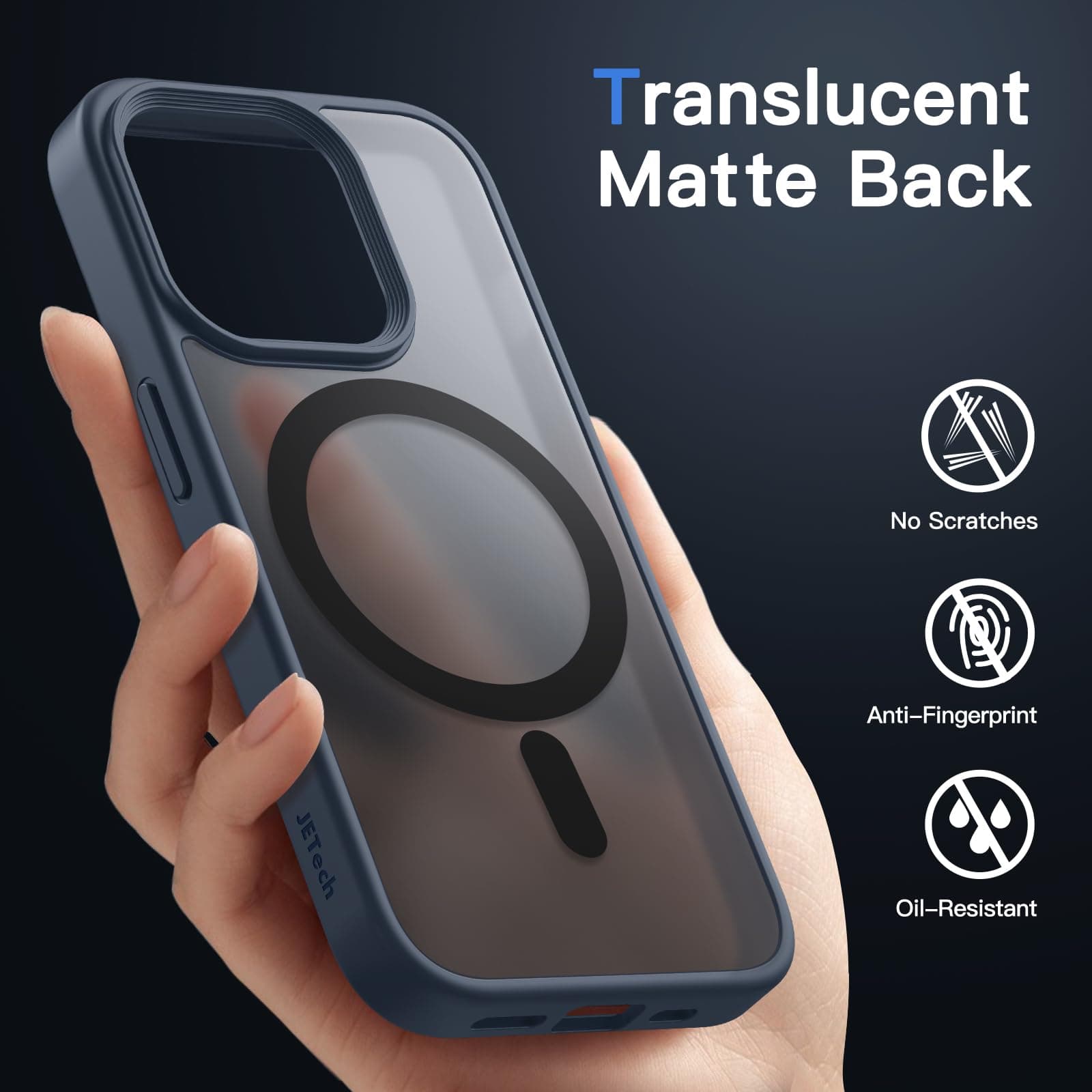 JETech Funda Magnética para iPhone 15 Pro MAX 6.7 Pulgadas Compatible con MagSafe, Carcasa Translúcida Mate Trasera Fina Antigolpes (Azul Tormenta) thumbnail 4
