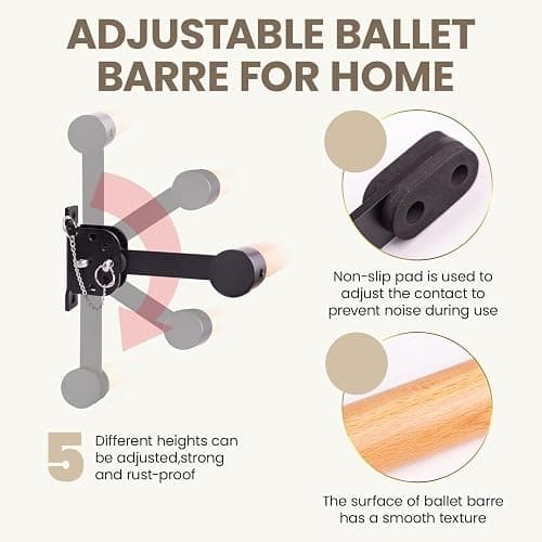 Adjustable Ballet Barre for Home,3Ft Wall Mounted Ballet Barre,Solid Wood Ballet Barre for Home,Ballet Bar with Ballet Stretch Band and Two Yoga Socks,Suitable for Dance Training,Pilates,Fitness thumbnail 2